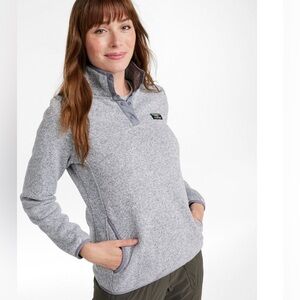 L.L.Bean Sweater Fleece Snap-T Pullover Gray L Petite Cozy Outdoor Athleisure